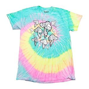 Spencer's Multicolored Tie Dye Mushrooms Graphics T Shirt Tee Unisex Adult Sz M